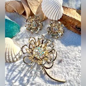 Vintage✨ 1970s AB Sarah Coventry Flower Brooch & Earring Set